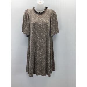 MTS Flowy A-Line Brown Dress Women’s Small Ruffled Button Neckline NWOT